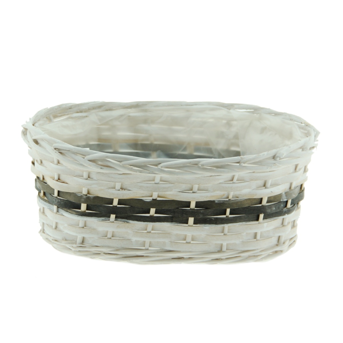 Truhlíky - Truhlík oválný proutí a dýha bílo-šedý 28cm