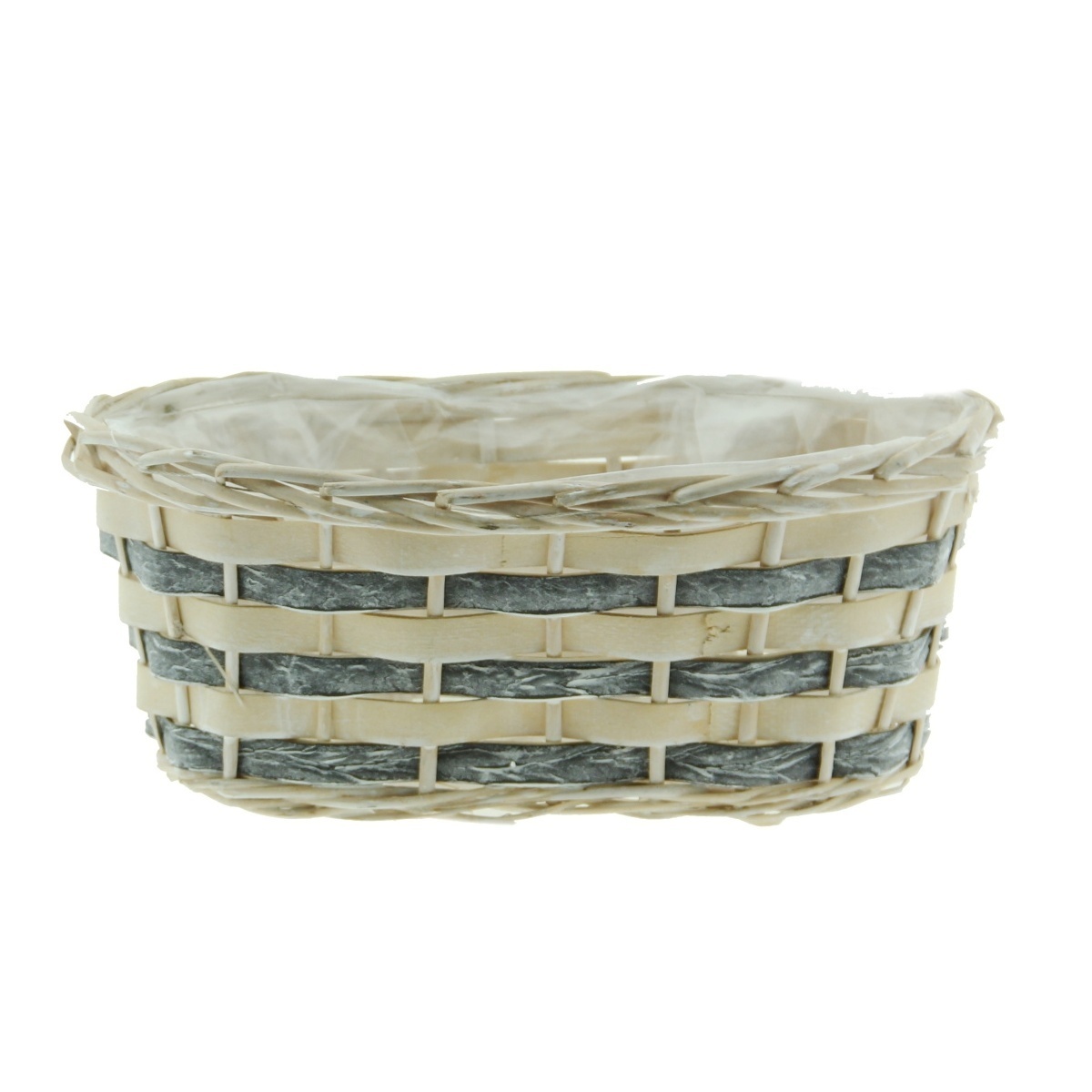 Proutěné a dřevěné truhlíky - Truhlík ováný proutěný s dýhou a igelitem bílo-šedý 28,5cm