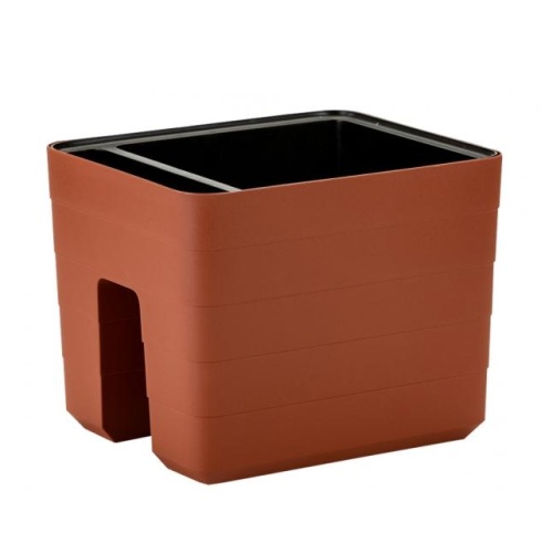 Plastové květináče - Truhlík samozavlažovací BERBERIS na zábradlí plast terakota 30cm