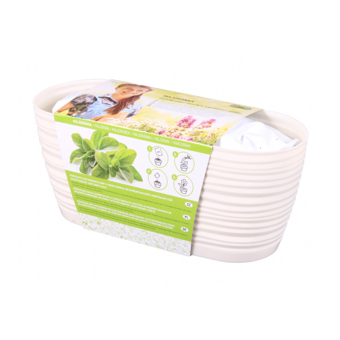 Osivo - Truhlík ZAHRÁDKA SAHARA majoránka + substrát béžová 27cm