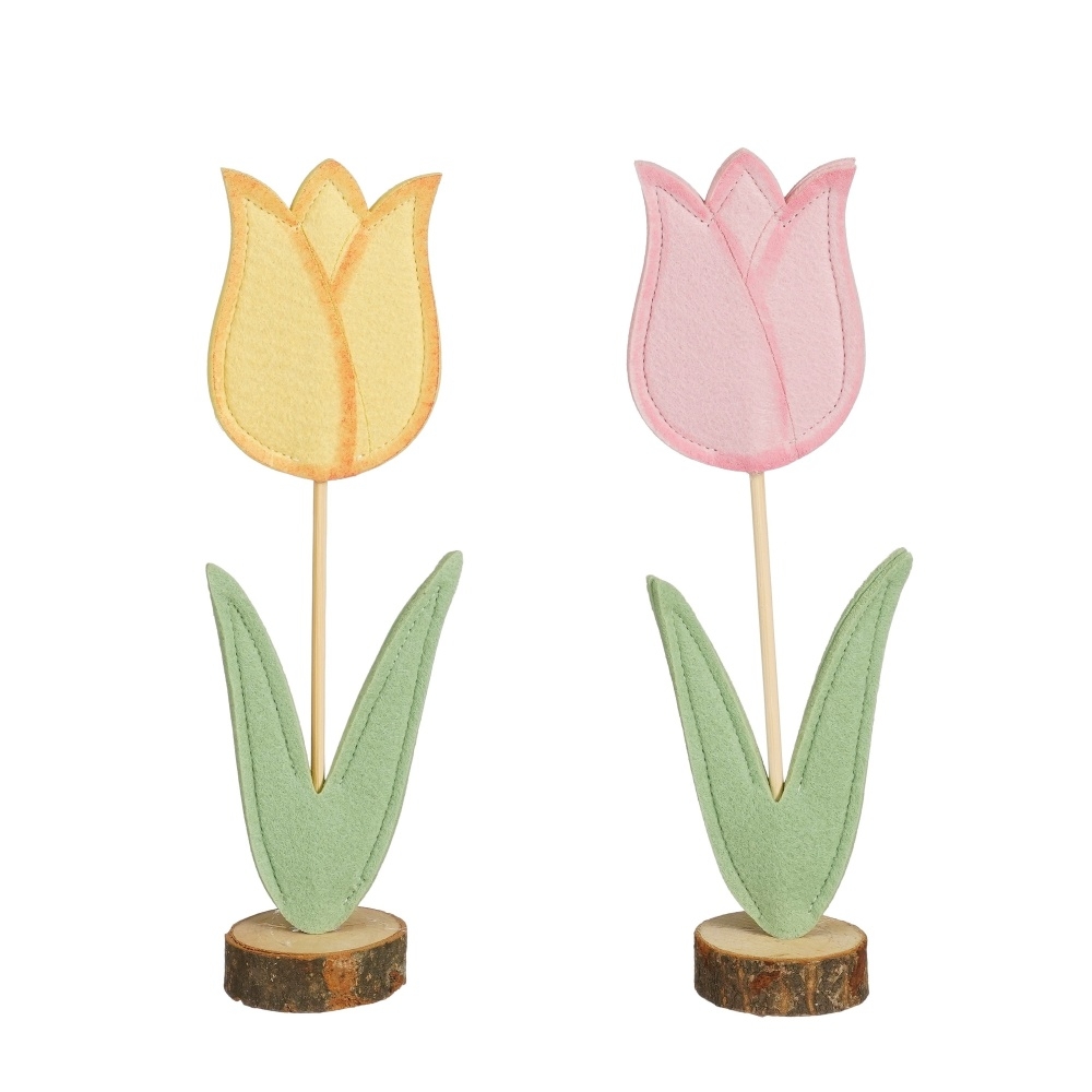 Velikonoce - Tulipán na podstavci filcový žlutý/růžový mix 29cm