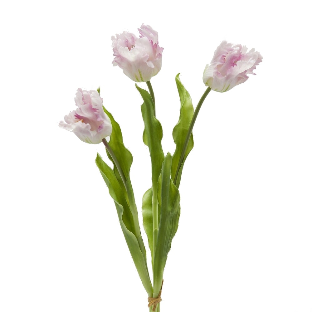 Jarní umělé květiny - Tulipán PARROT ve svazku umělý růžovo-bílý 3ks