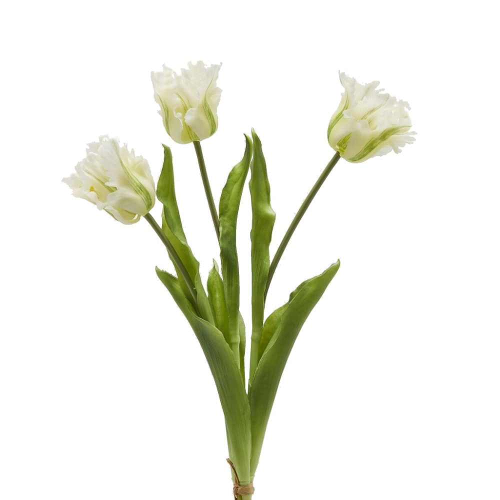 Jarní umělé květiny - Tulipán PARROT ve svazku umělý zeleno-bílý 3ks