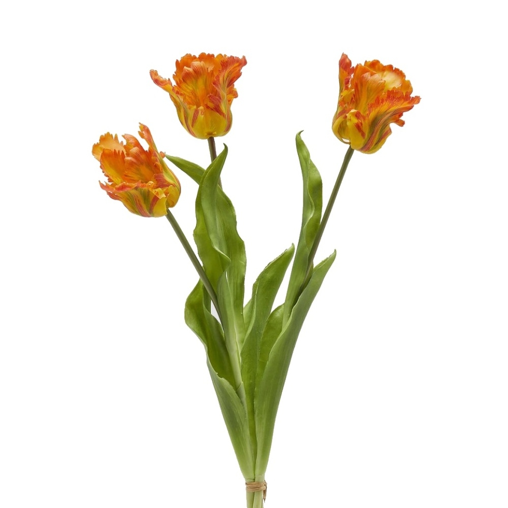 Jarní umělé květiny - Tulipán PARROT ve svazku umělý žluto-oranžový 3ks