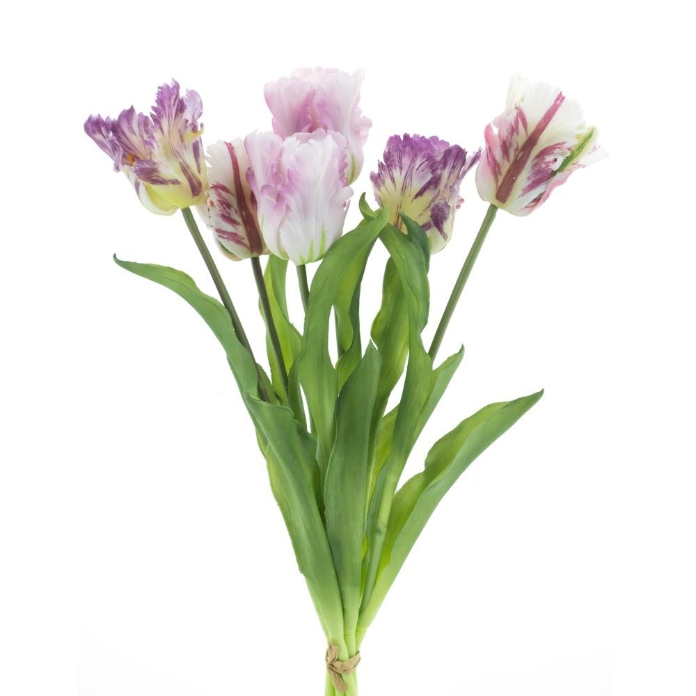 Jarní umělé květiny - Tulipán střapatý SALLY umělý ve svazku bílo-levandulový 6ks