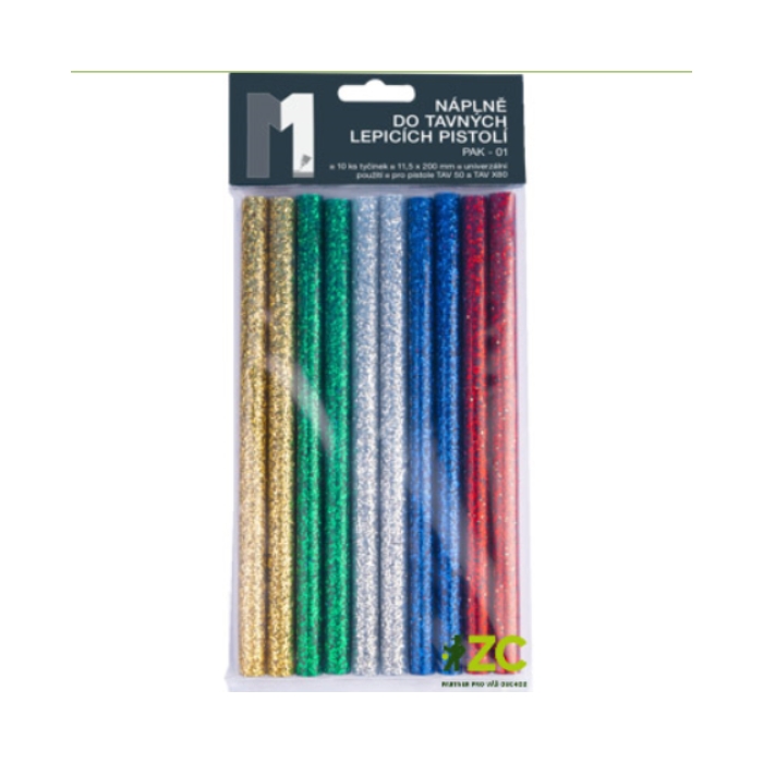 Tavné pistole a náplně - Tyčinka tavná barevná s glitry velká 10ks