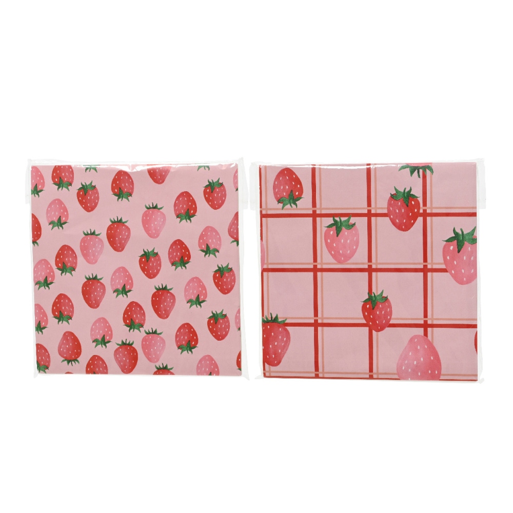 Kuchyňské doplňky - Ubrousky papírové s jahodami růžové mix 20ks
