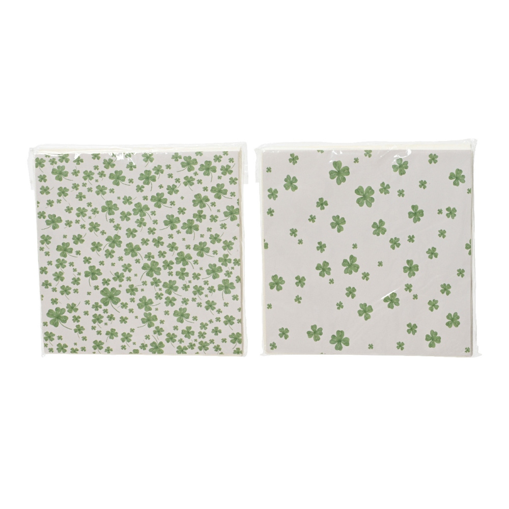 Kuchyňské doplňky - Ubrousky papírové se čtyřlístky mix  bílo-zelené 20ks