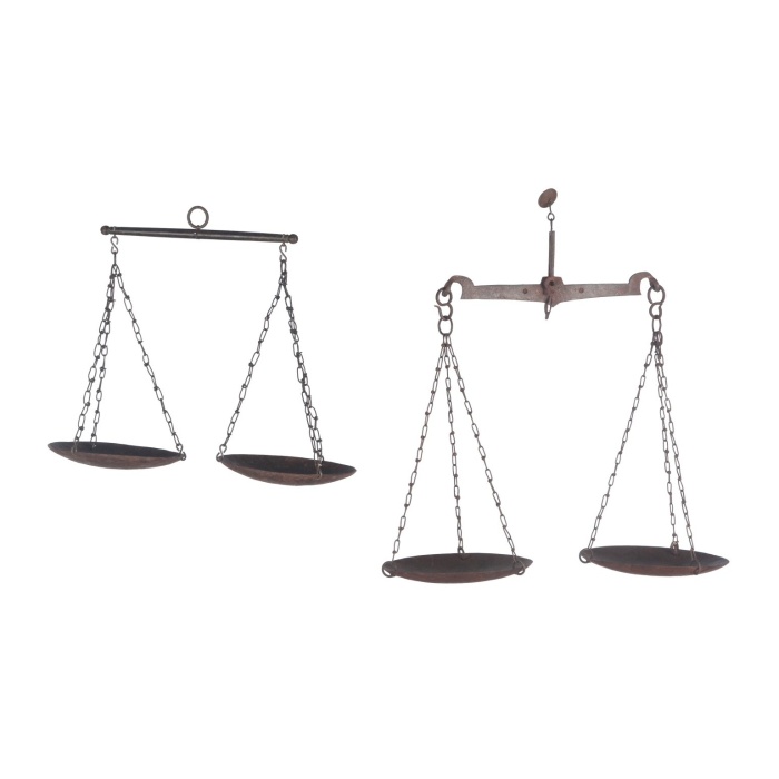 Kovové dekorace - Váha závěsná kovová vintage hnědá mix 35cm