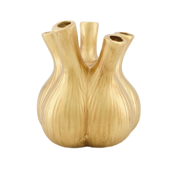 Keramické vázy - Váza atyp na 5 květů keramická zlatá 20cm