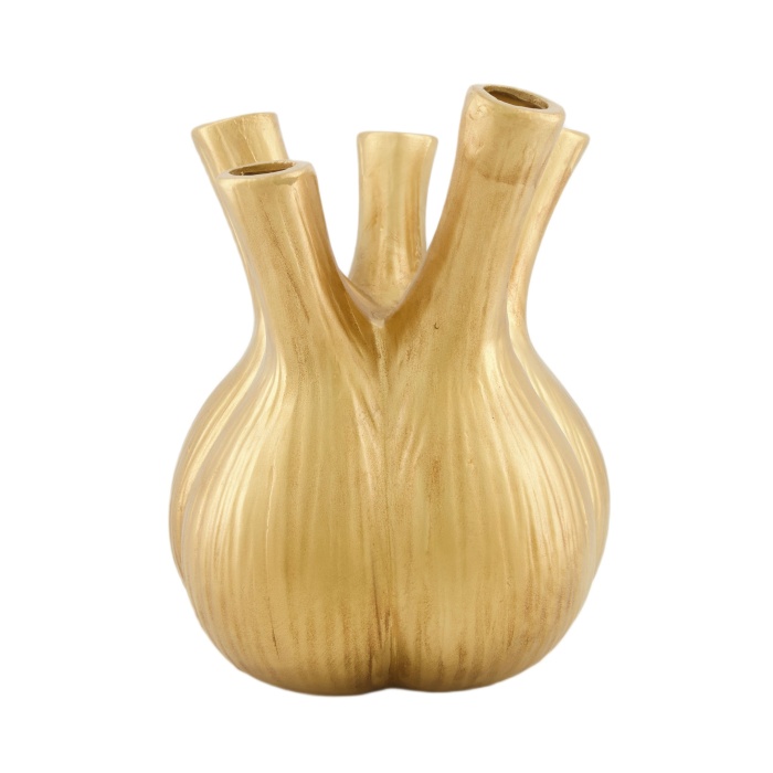 Keramické vázy - Váza atyp na 5 květů keramická zlatá 28cm