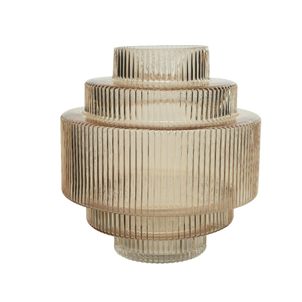 Skleněné vázy - Váza atyp žebrování sklo růžová 22cm