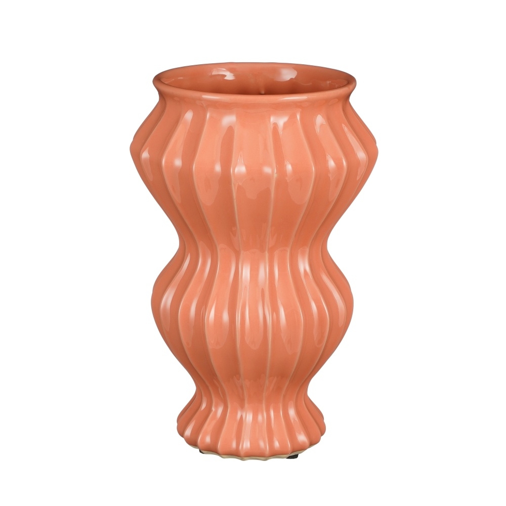 Keramické vázy - Váza atypická keramická PIPPA žebrovaná růžová 32cm