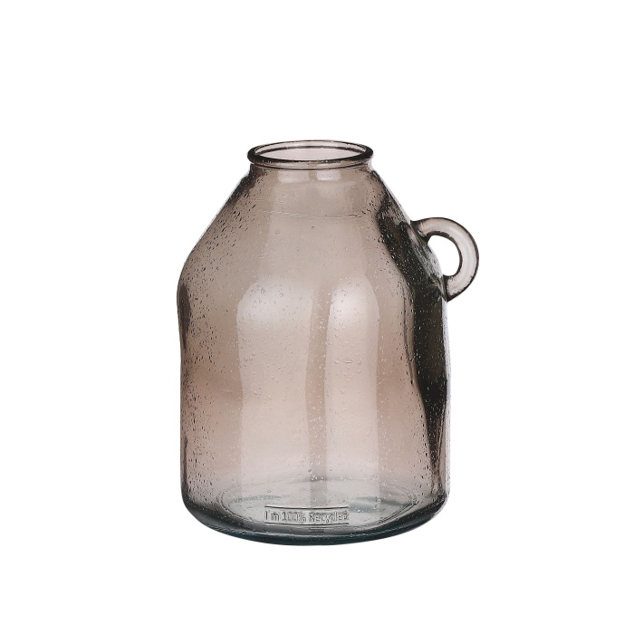 Skleněné vázy - Váza/džbán skleněná SISSY s uchem taupe 25,5cm