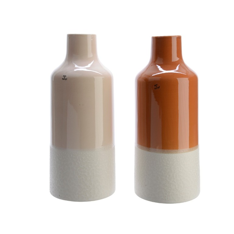 Keramické vázy - Váza hliněná glazovaná s úzkým hrdlem 45cm, mix barev