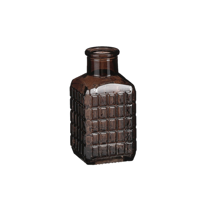 Skleněné vázy - Váza hranatá skleněná VENETA na 1 květ hnědá 9,7cm