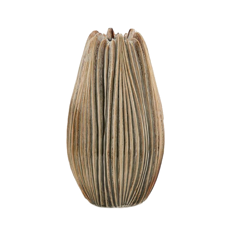 Keramické vázy - Váza keramická kulatá atypické žebrování písková 58cm