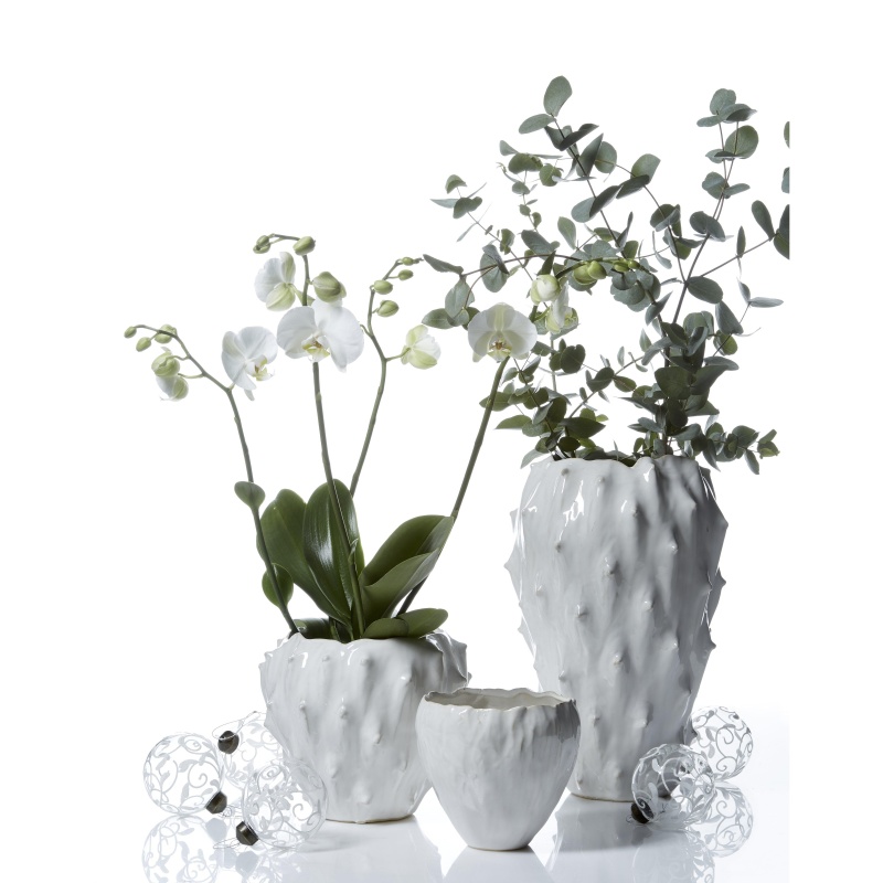 Váza kulatá atypická kameninová JACQUELINE bílá 28cm-0