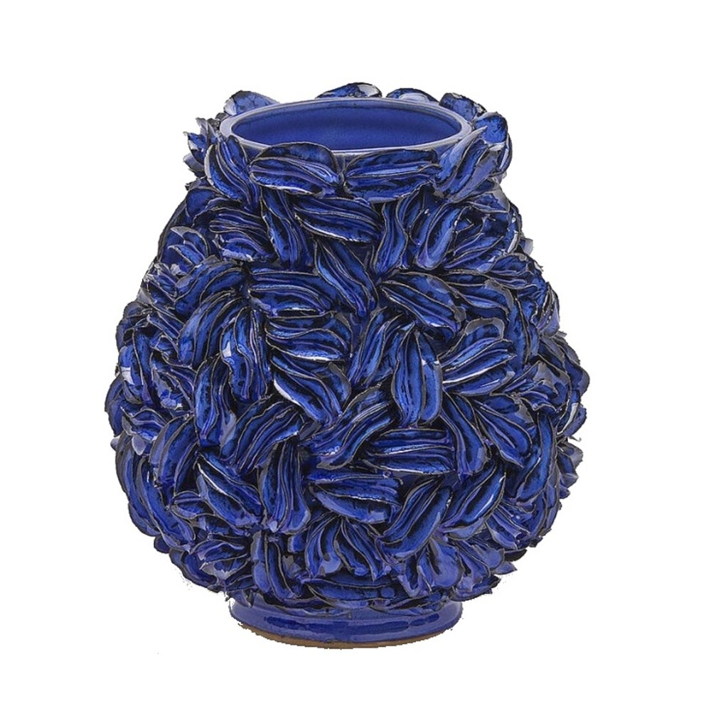 Keramické vázy - Váza kulatá keramická FREAKY tm.modrá 20,5cm