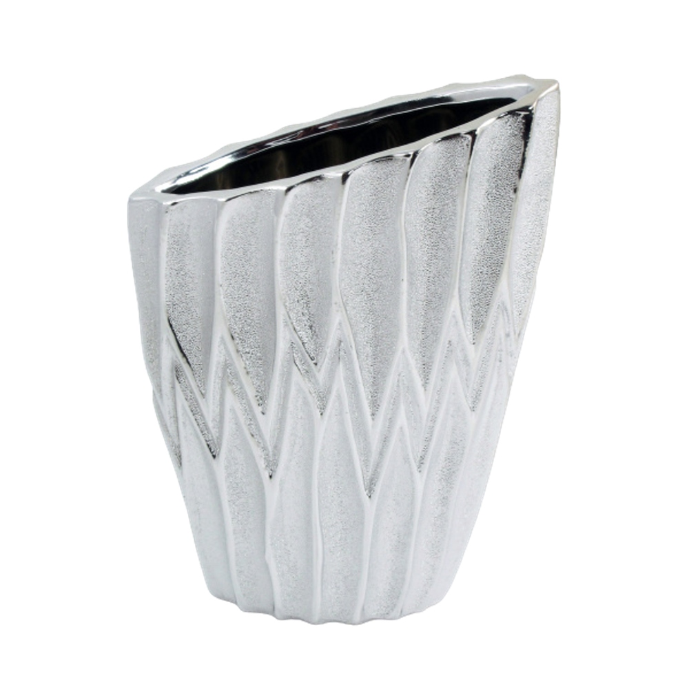 Keramické vázy - Váza ovál keramika stříbrná 17x23cm