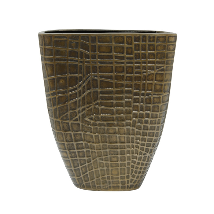 Design pro Váš domov - Váza oválná hliník SELVAS L čtverce zlatá 45cm