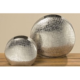 Vázy - Váza plochá kov stříbrná 20cm