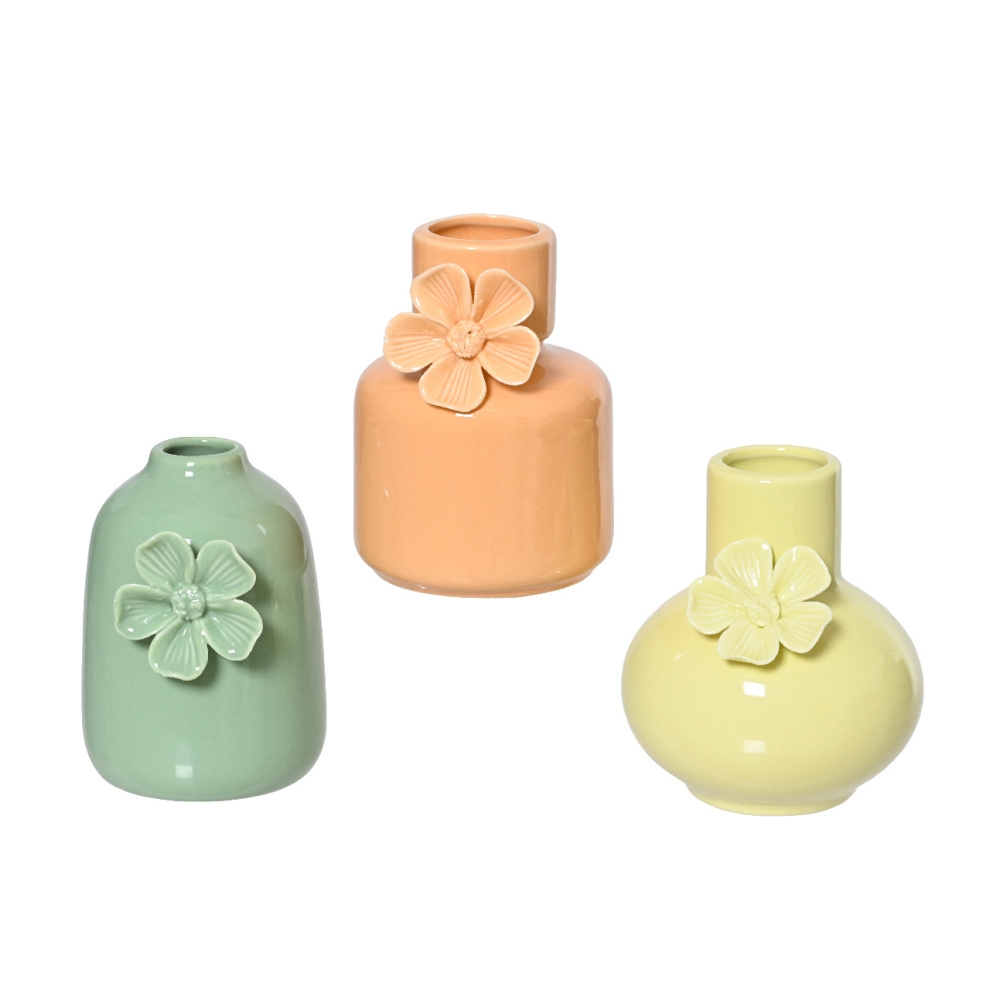 Keramické vázy - Váza porcelánová kulatá se zúženým hrdlem a květem mix 12cm