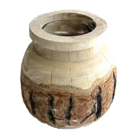 Vázy - Váza přírodní dřevo a sklo 12cm