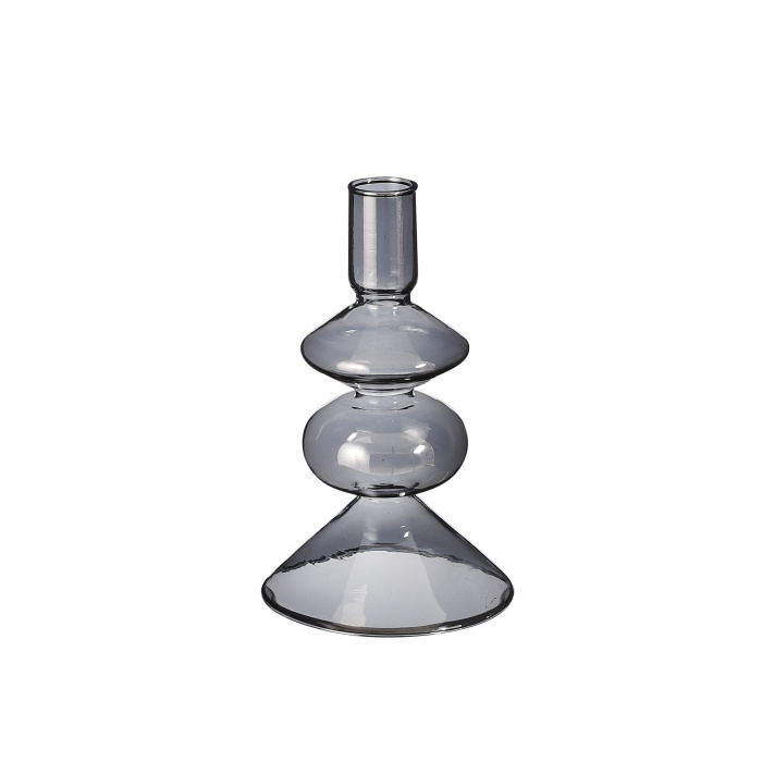Skleněné vázy - Váza skleněná COSTA na 1 květ tm.šedá 14,5cm