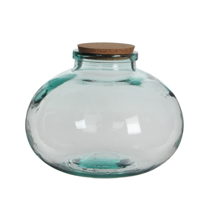 Skleněné vázy - Váza skleněná koule OLLY s korkovou zátkou 29cm