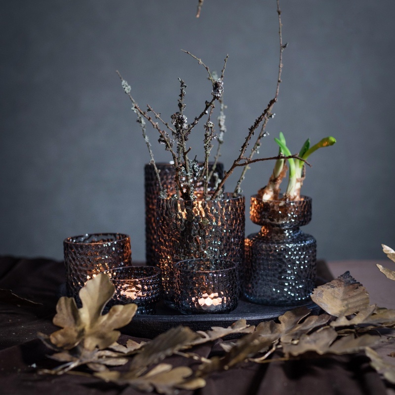 Váza skleněná na hyacint DOTTI kouřová 12cm-0