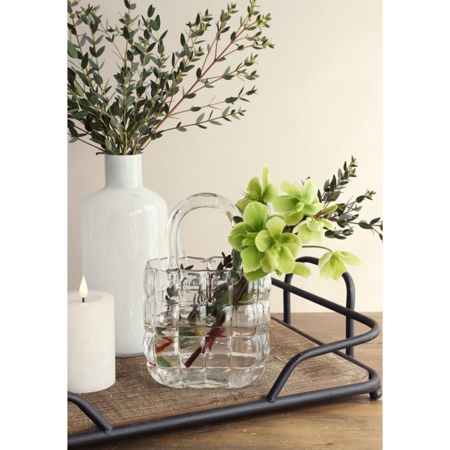 Váza skleněná taška MARAIS čirá 22cm-0