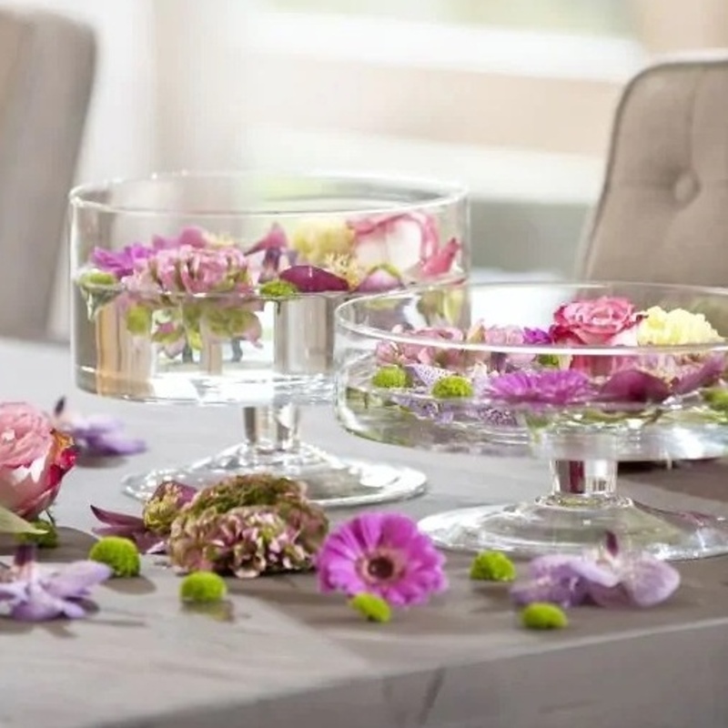 Váza/tác na noze STEVE skleněná čirá 19cm-0