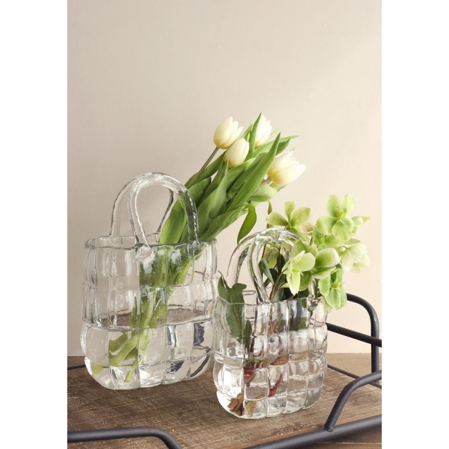 Váza taška skleněná MARAIS čirá 28cm-0