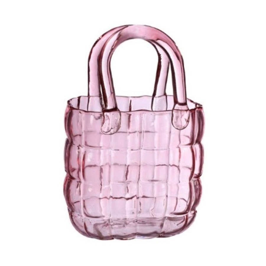 Skleněné vázy - Váza taška skleněná MARAIS růžová 22cm