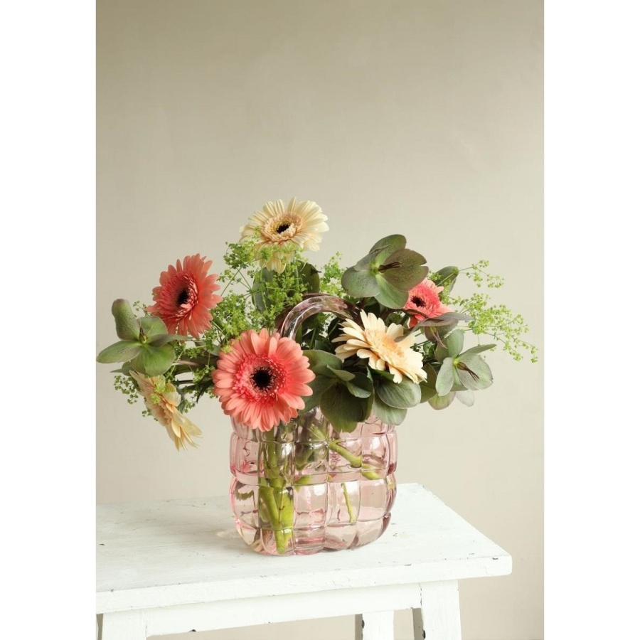 Váza taška skleněná MARAIS růžová 22cm-1