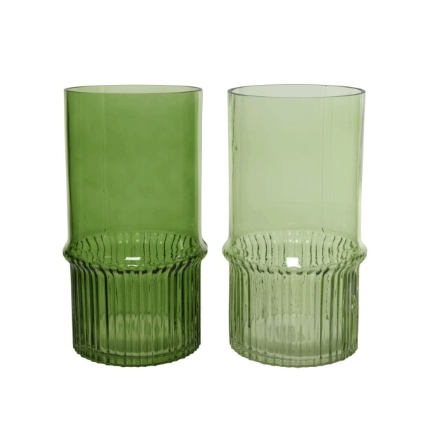 Skleněné vázy - Váza válec dekor vroubky sklo zelená 23,5cm