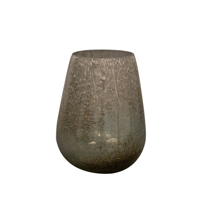 Skleněné vázy - Váza válec kónická skleněná NYA stříbrno-zelená 16cm