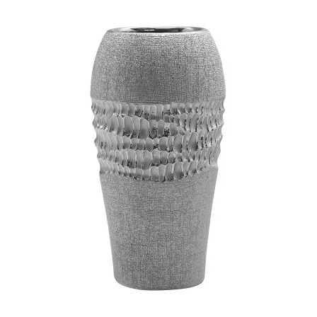 Keramické vázy - Váza válec kónická SPLENDOR dekor vrypy keramika stříbrná 24,5cm
