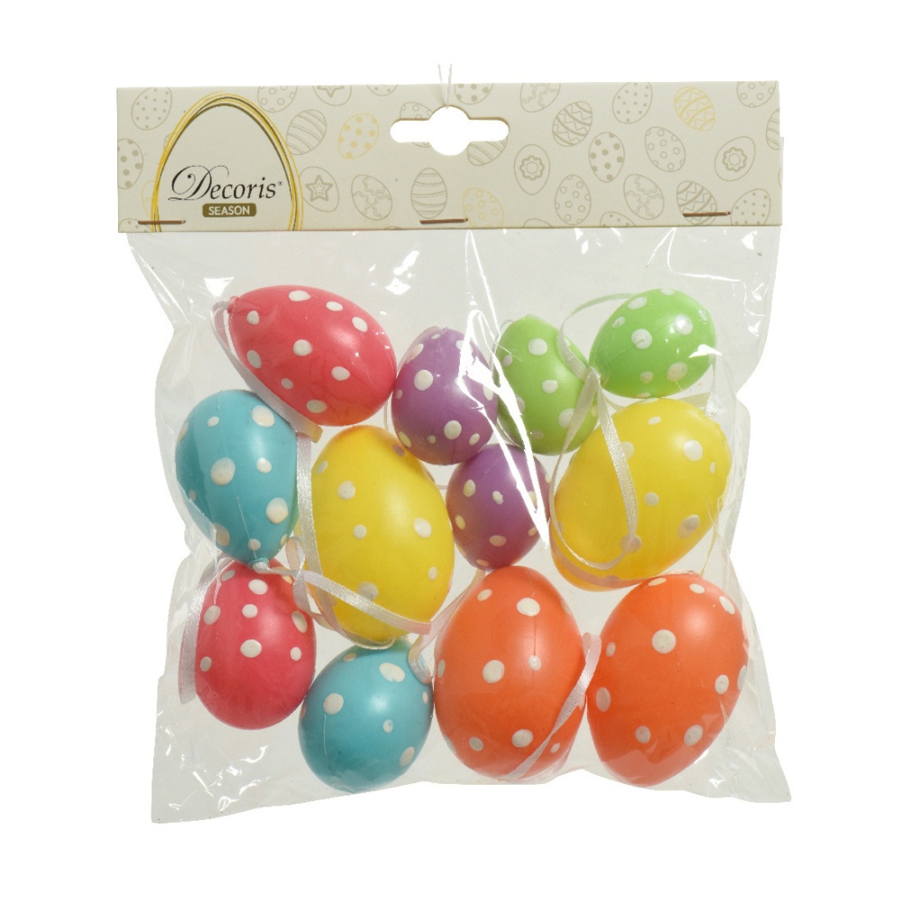 Velikonoce - Vejce plastové závěsné s puntíky 12ks