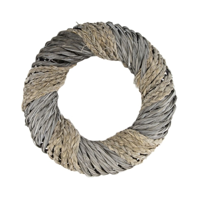 Věnce - Věnec proplétaný vodní hyacint a proutí vymývaný, šedý 38cm