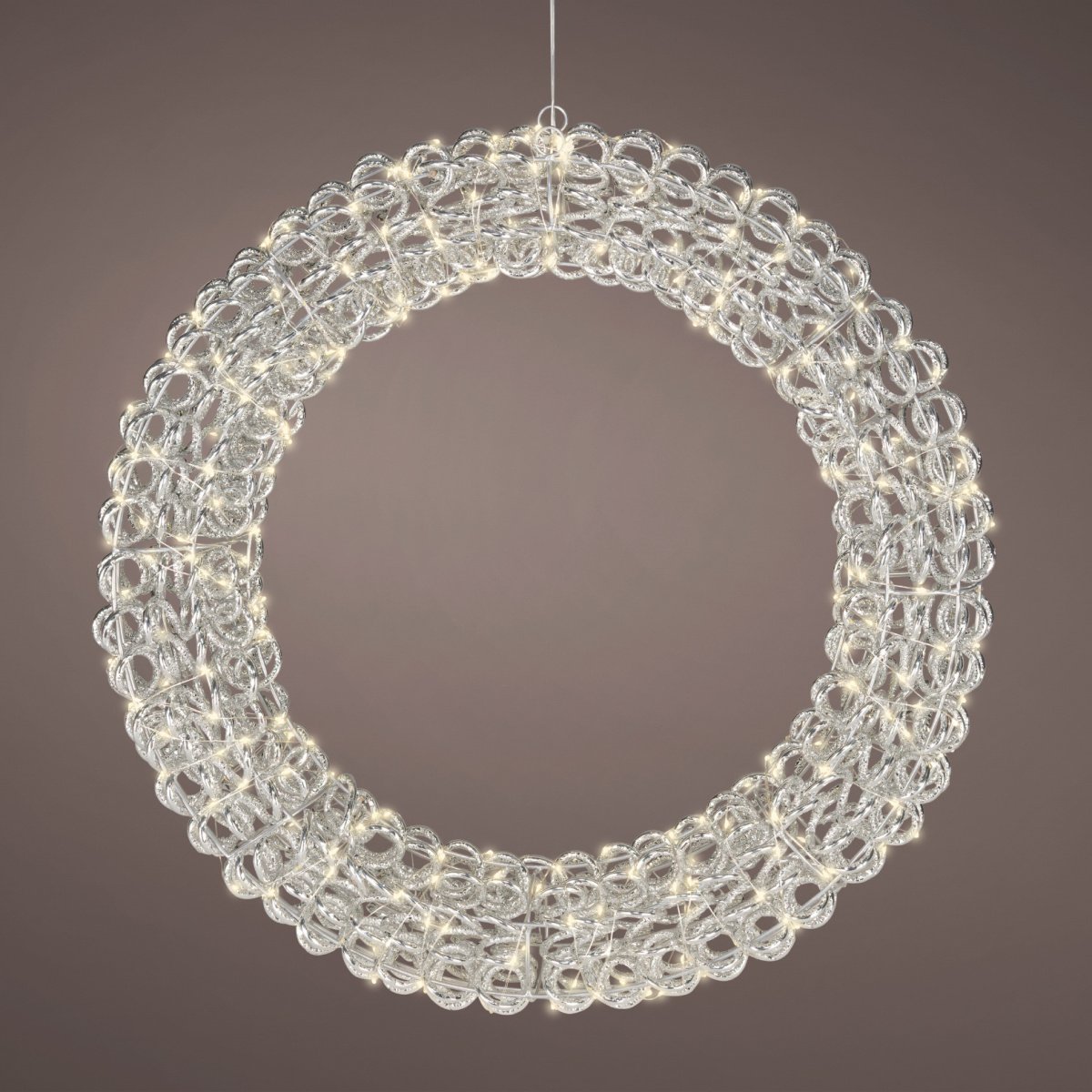 Věnce - Věnec venkovní čirý 400microLED t.bílá s časovačem blikající 58cm