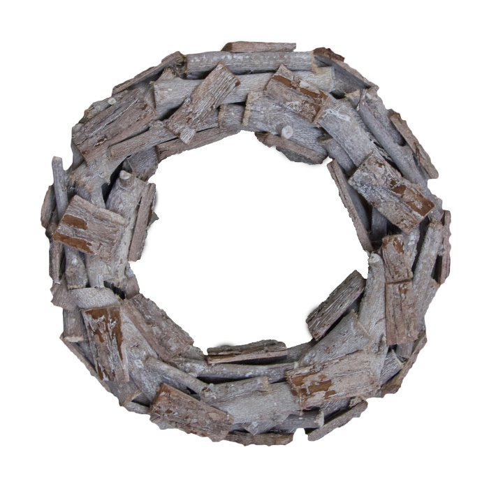 Věnce - Věnec z větví a kůry bílý 28cm