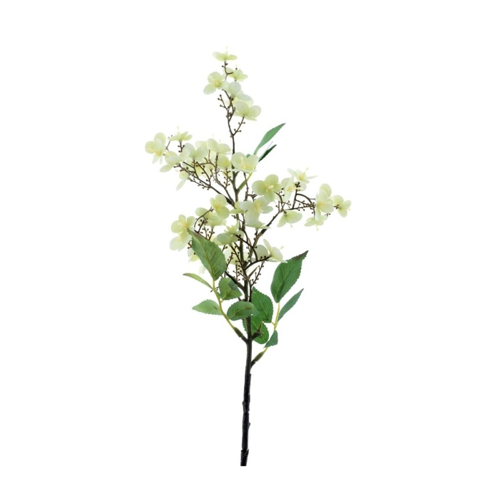 Letní umělé květiny - Větev divoká růže umělá bílo-zelená 52cm