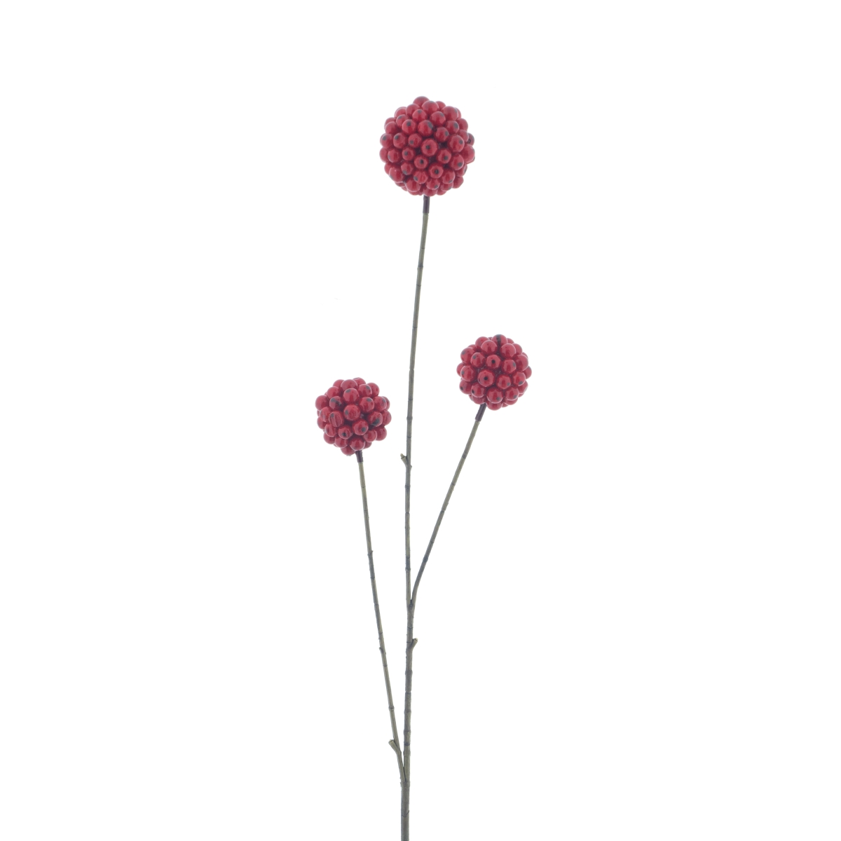 Větev se 3 koulemi z bobulí umělá červená 81cm
