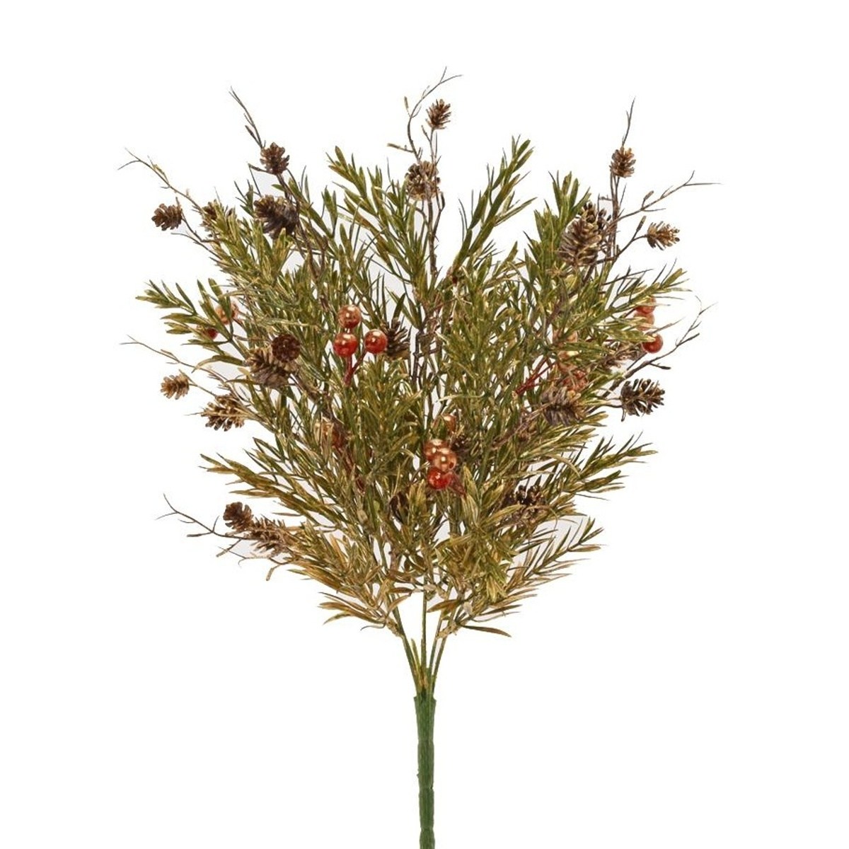 Vánoční umělé květiny - Větev umělý rozmarýn, šišky a bobule 50cm