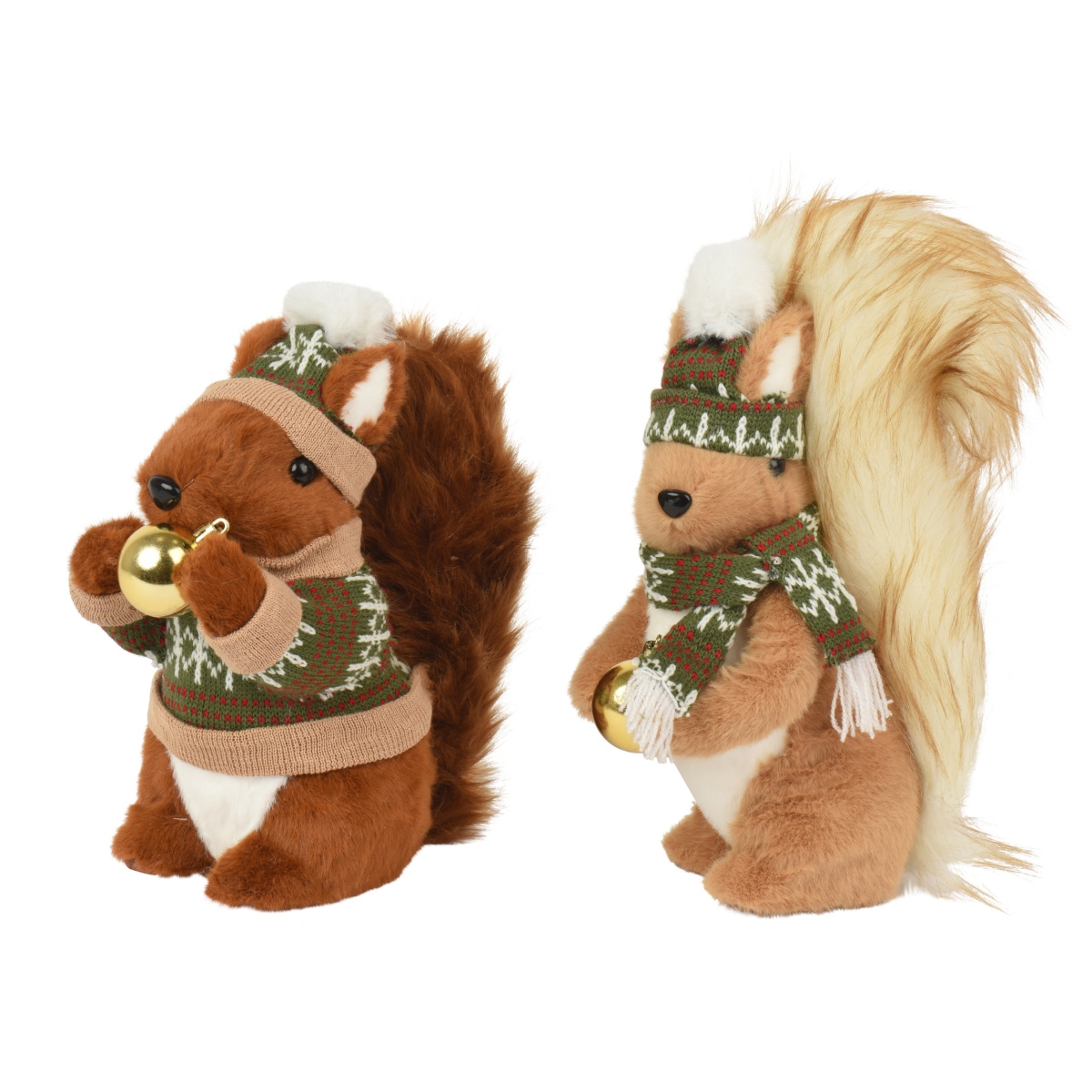 Figurky zvířátek - Veverka s čepicí, šálou a ozdobou mix 20cm
