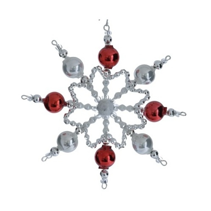 Vločka perličky stříbrno-červená  10cm