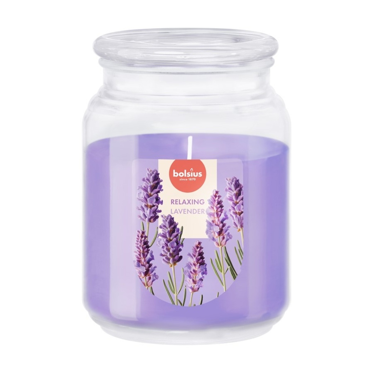 Svíčky Bolsius ve skle - Vonná svíčka ve skle s víčkem BOLSIUS Lavender 13,5cm