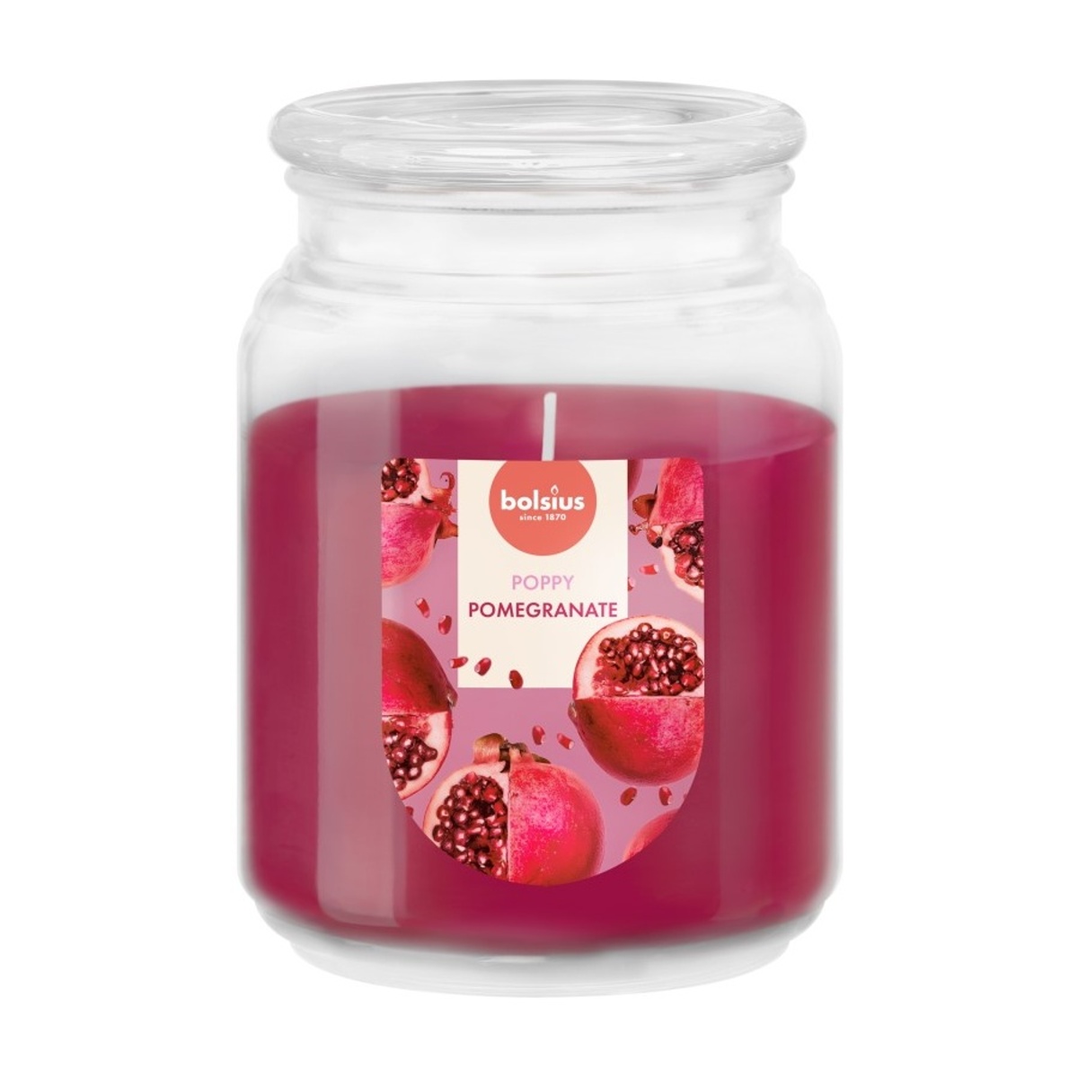 Svíčky Bolsius ve skle - Vonná svíčka ve skle s víčkem BOLSIUS Pomegranate 13,5cm